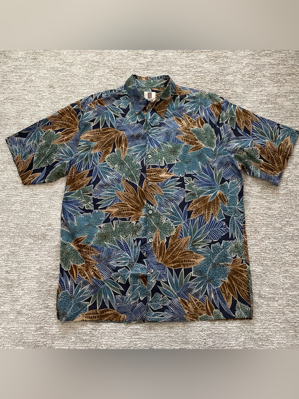 Vintage Tori Richard Mens Large Hawaiian Shirt Tropical Leaf Print Cotton Lawn
